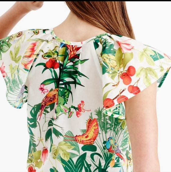 J. CREW Into The Wild Italian Ratti Tropical Floral Print Ruffle Sleeve Top NWT - Picture 6 of 14